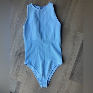 OQQ Light Blue Ribbed Bodysuit